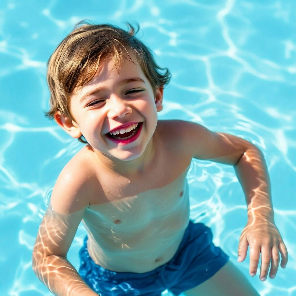 Child playing with a pool noodle